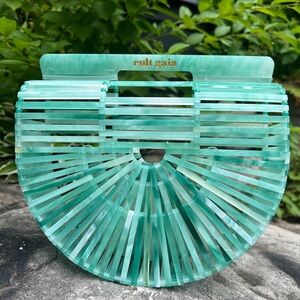 Cult Gaia Green Acrylic Clutch with Fan Design
